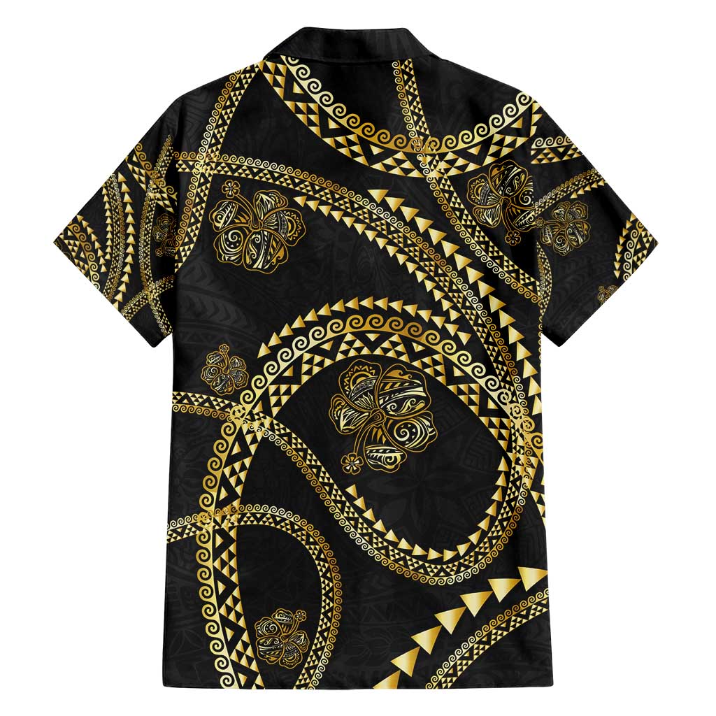 Hawaiian Kakau Art and Hisbiscus Tattoo Family Matching Puletasi and Hawaiian Shirt Tribal Pattern-Gold Style - Polynesian Pride