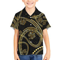Hawaiian Kakau Art and Hisbiscus Tattoo Family Matching Summer Maxi Dress and Hawaiian Shirt Tribal Pattern-Gold Style - Polynesian Pride