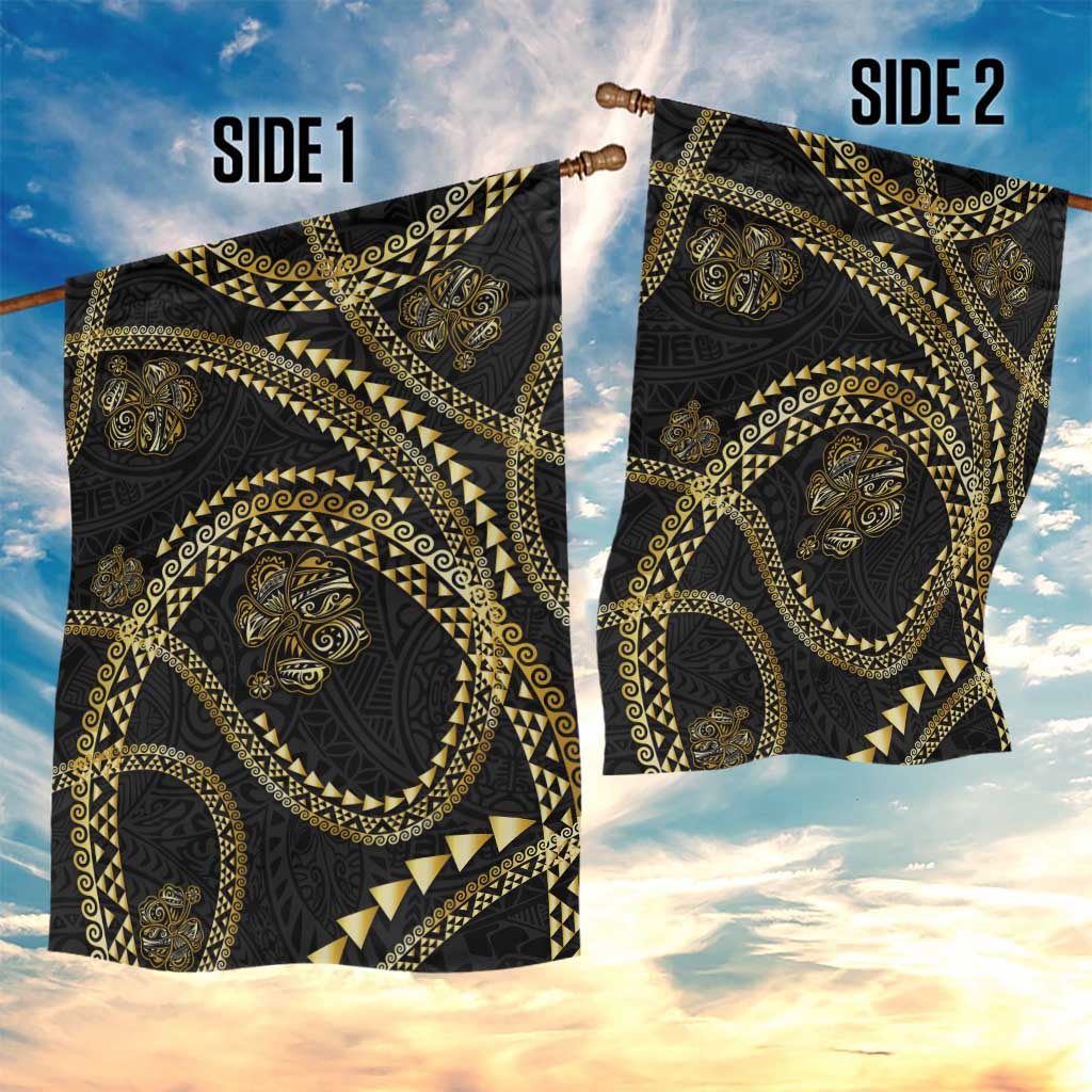 Hawaiian Kakau Art and Hisbiscus Tattoo Garden Flag Tribal Pattern-Gold Style - Polynesian Pride