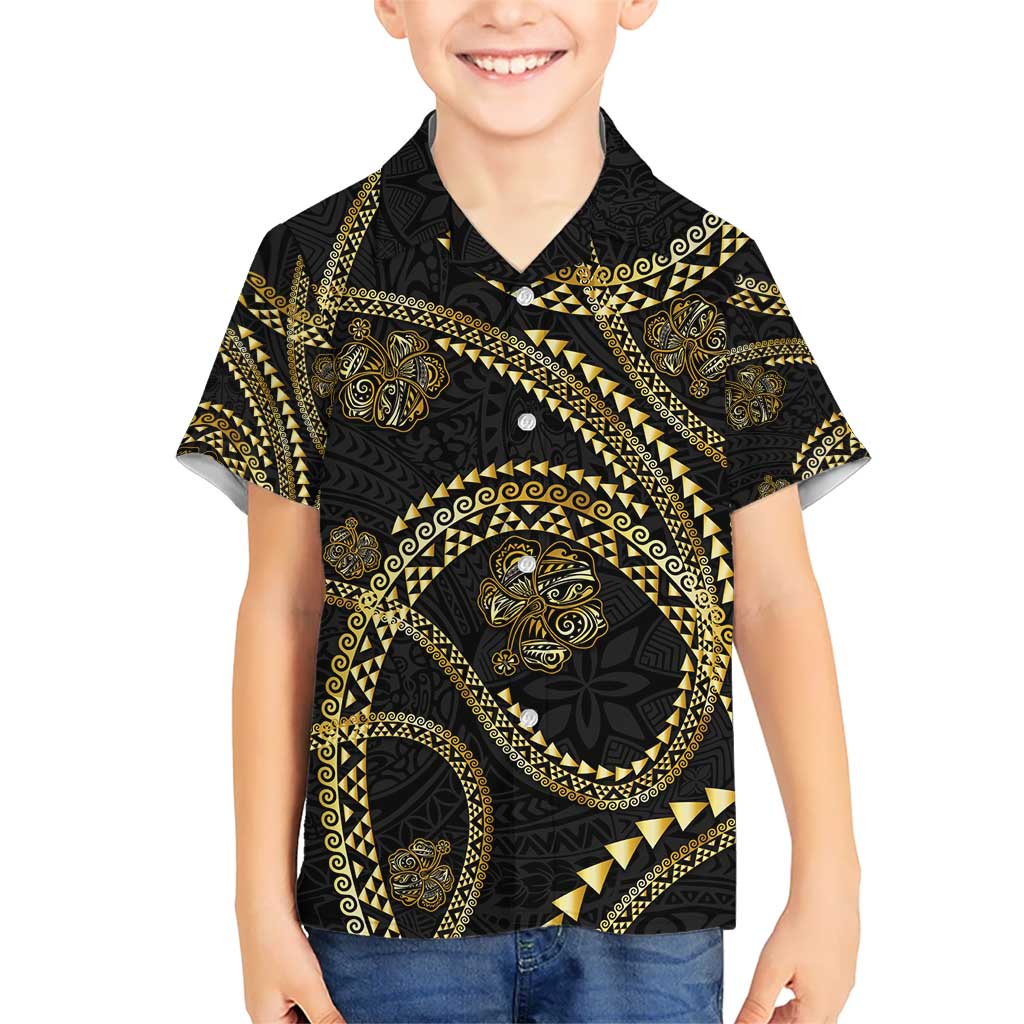Hawaiian Kakau Art and Hisbiscus Tattoo Hawaiian Shirt Tribal Pattern-Gold Style - Polynesian Pride