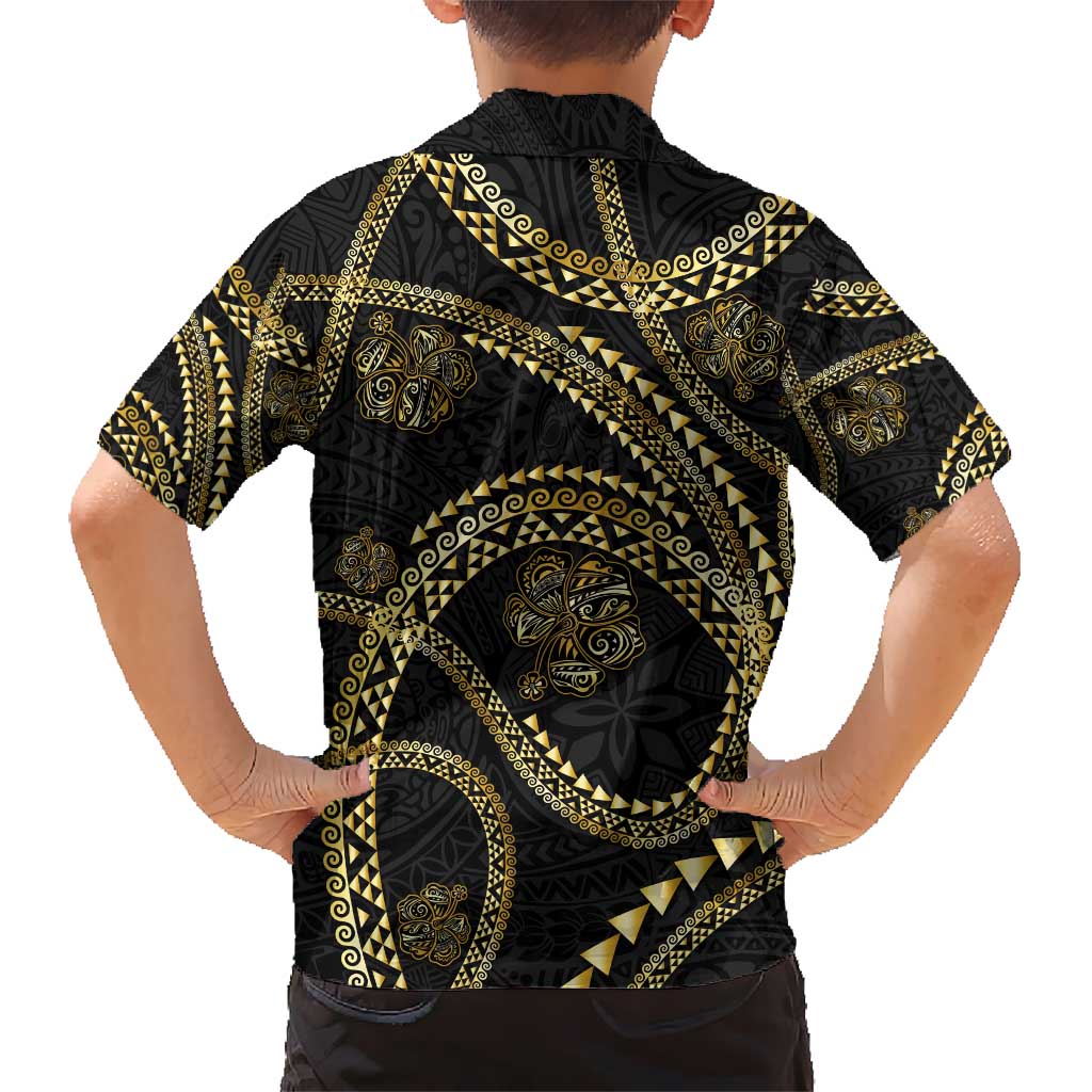 Hawaiian Kakau Art and Hisbiscus Tattoo Hawaiian Shirt Tribal Pattern-Gold Style - Polynesian Pride