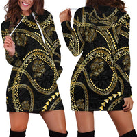 Hawaiian Kakau Art and Hisbiscus Tattoo Hoodie Dress Tribal Pattern-Gold Style - Polynesian Pride