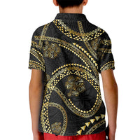 Hawaiian Kakau Art and Hisbiscus Tattoo Kid Polo Shirt Tribal Pattern-Gold Style - Polynesian Pride