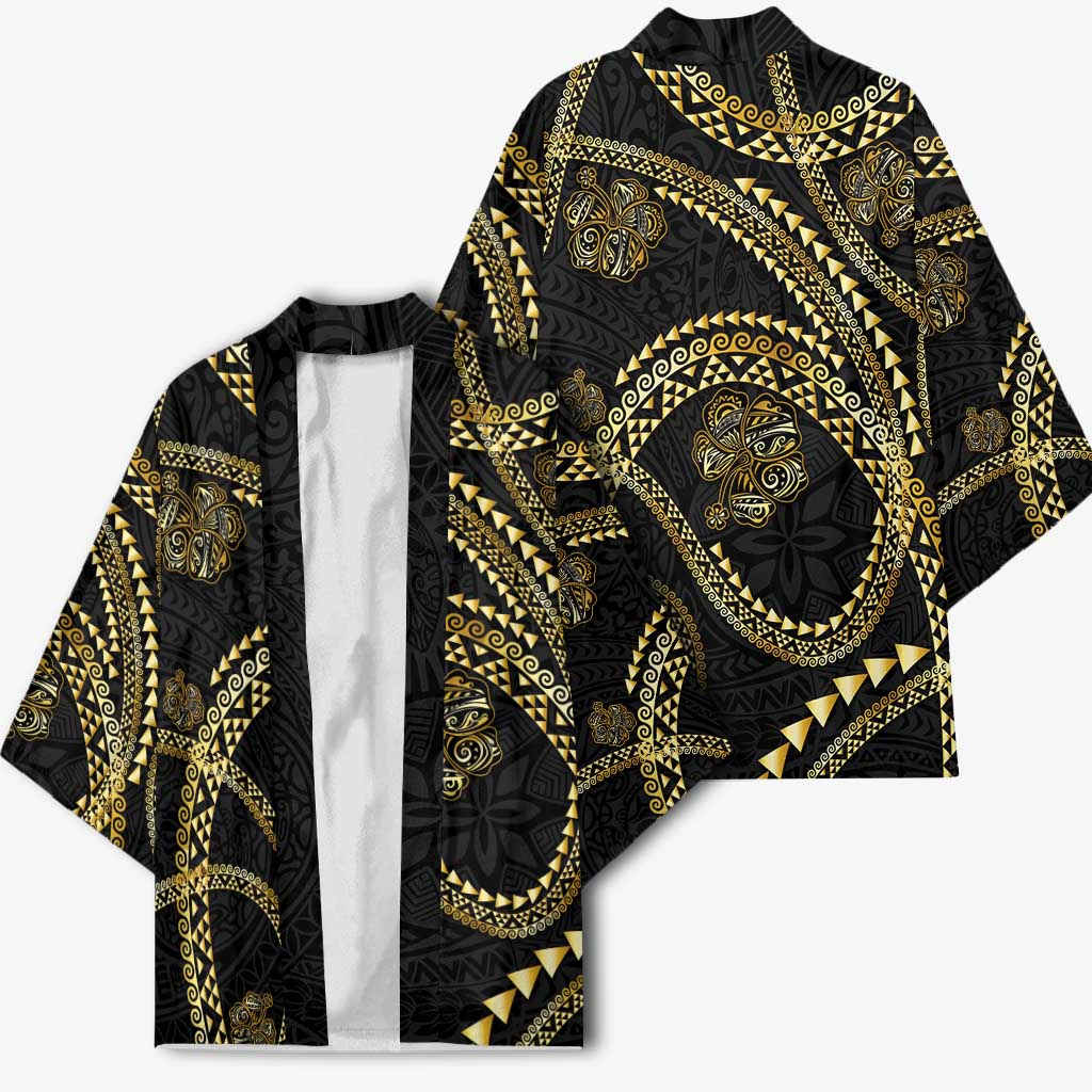 Hawaiian Kakau Art and Hisbiscus Tattoo Kimono Tribal Pattern-Gold Style - Polynesian Pride