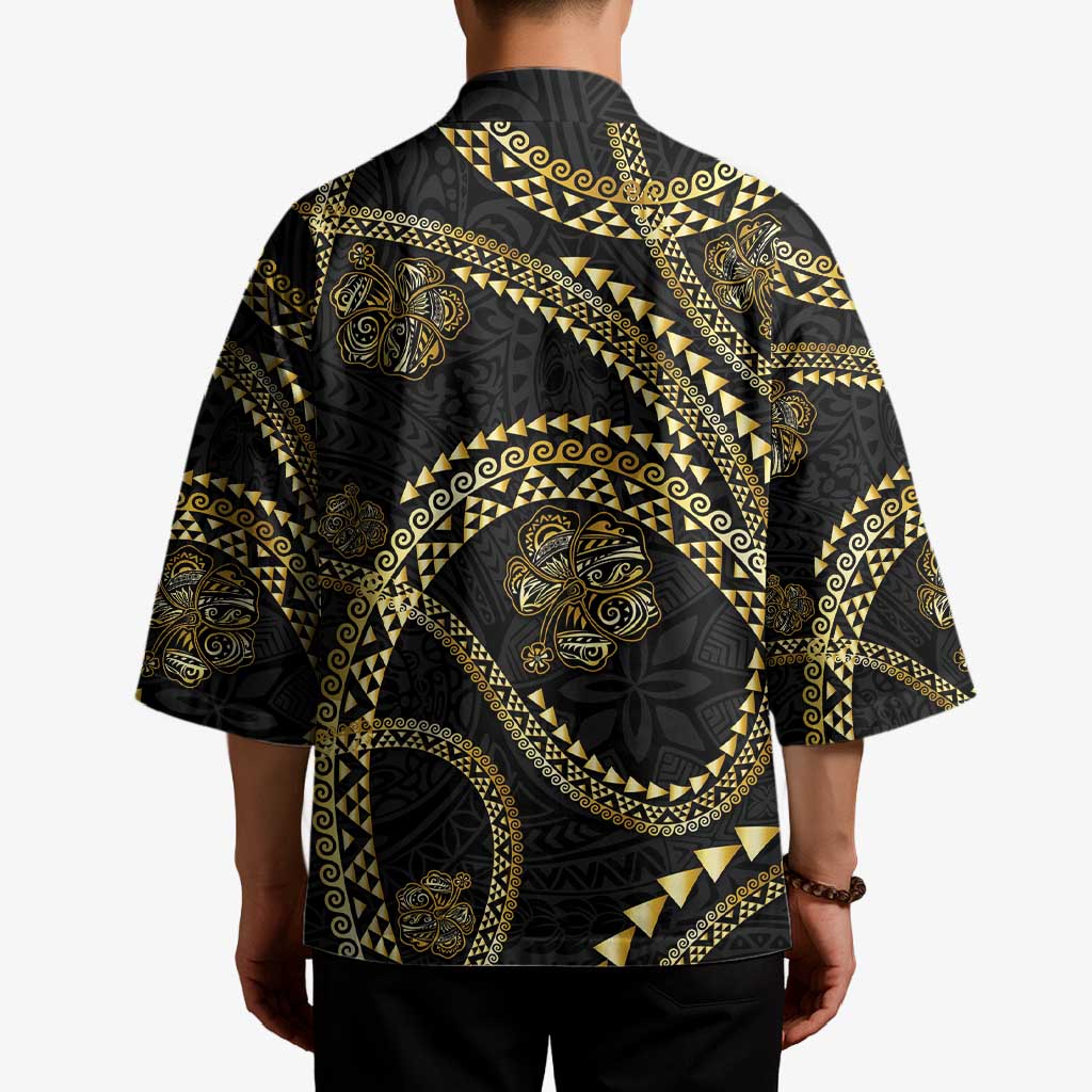 Hawaiian Kakau Art and Hisbiscus Tattoo Kimono Tribal Pattern-Gold Style - Polynesian Pride