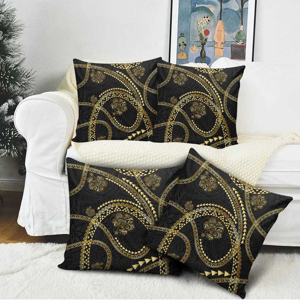 Hawaiian Kakau Art and Hisbiscus Tattoo Pillow Cover Tribal Pattern-Gold Style - Polynesian Pride