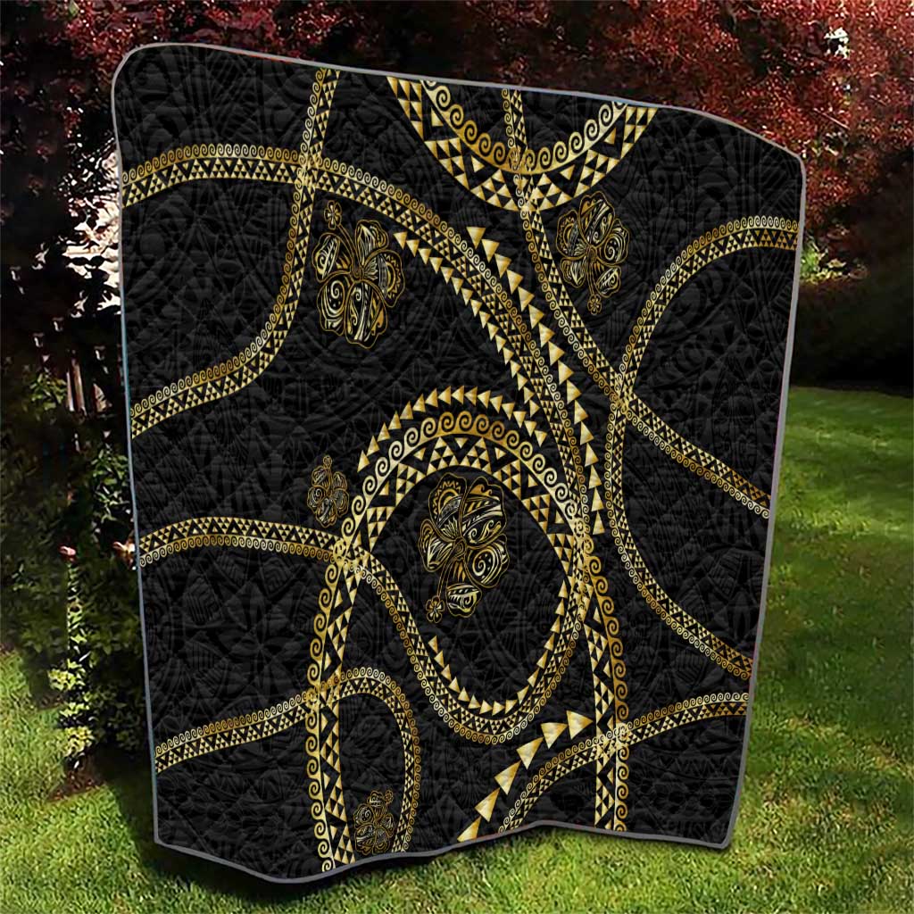 Hawaiian Kakau Art and Hisbiscus Tattoo Quilt Tribal Pattern-Gold Style - Polynesian Pride