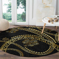Hawaiian Kakau Art and Hisbiscus Tattoo Round Carpet Tribal Pattern-Gold Style - Polynesian Pride