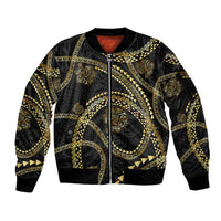 Hawaiian Kakau Art and Hisbiscus Tattoo Sleeve Zip Bomber Jacket Tribal Pattern-Gold Style - Polynesian Pride