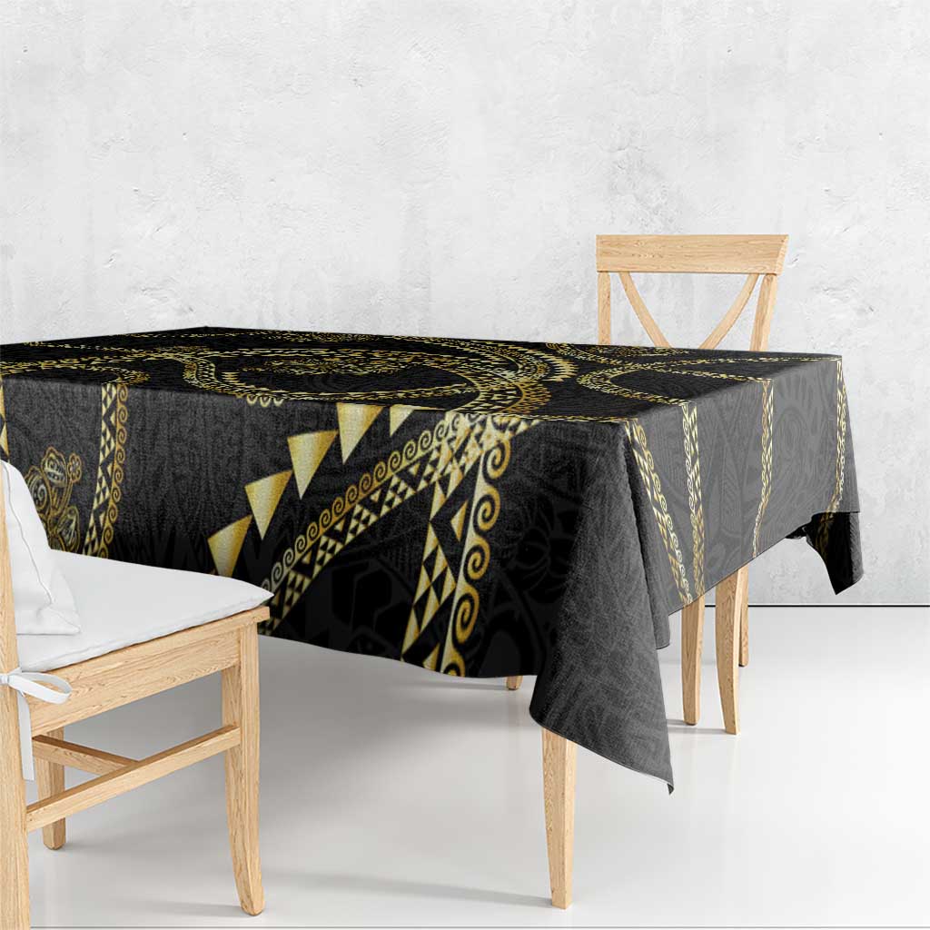 Hawaiian Kakau Art and Hisbiscus Tattoo Tablecloth Tribal Pattern-Gold Style - Polynesian Pride