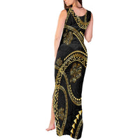 Hawaiian Kakau Art and Hisbiscus Tattoo Tank Maxi Dress Tribal Pattern-Gold Style - Polynesian Pride