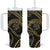 Hawaiian Kakau Art and Hisbiscus Tattoo Tumbler With Handle Tribal Pattern-Gold Style - Polynesian Pride