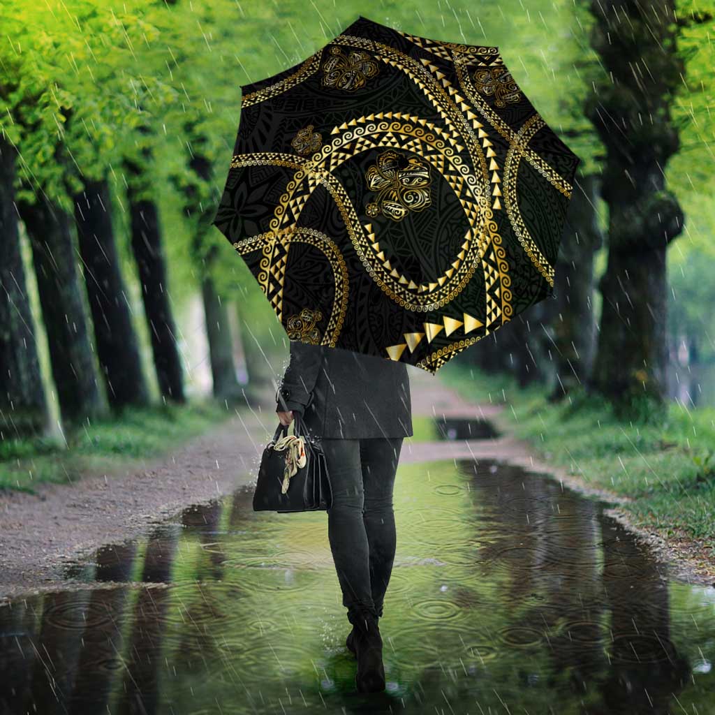 Hawaiian Kakau Art and Hisbiscus Tattoo Umbrella Tribal Pattern-Gold Style - Polynesian Pride