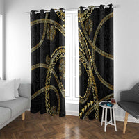 Hawaiian Kakau Art and Hisbiscus Tattoo Window Curtain Tribal Pattern-Gold Style - Polynesian Pride