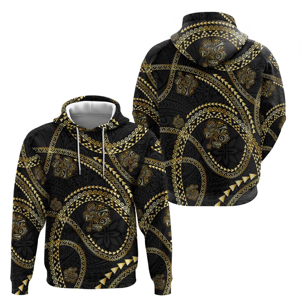Hawaiian Kakau Art and Hisbiscus Tattoo Zip Hoodie Tribal Pattern-Gold Style - Polynesian Pride