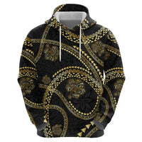 Hawaiian Kakau Art and Hisbiscus Tattoo Zip Hoodie Tribal Pattern-Gold Style - Polynesian Pride