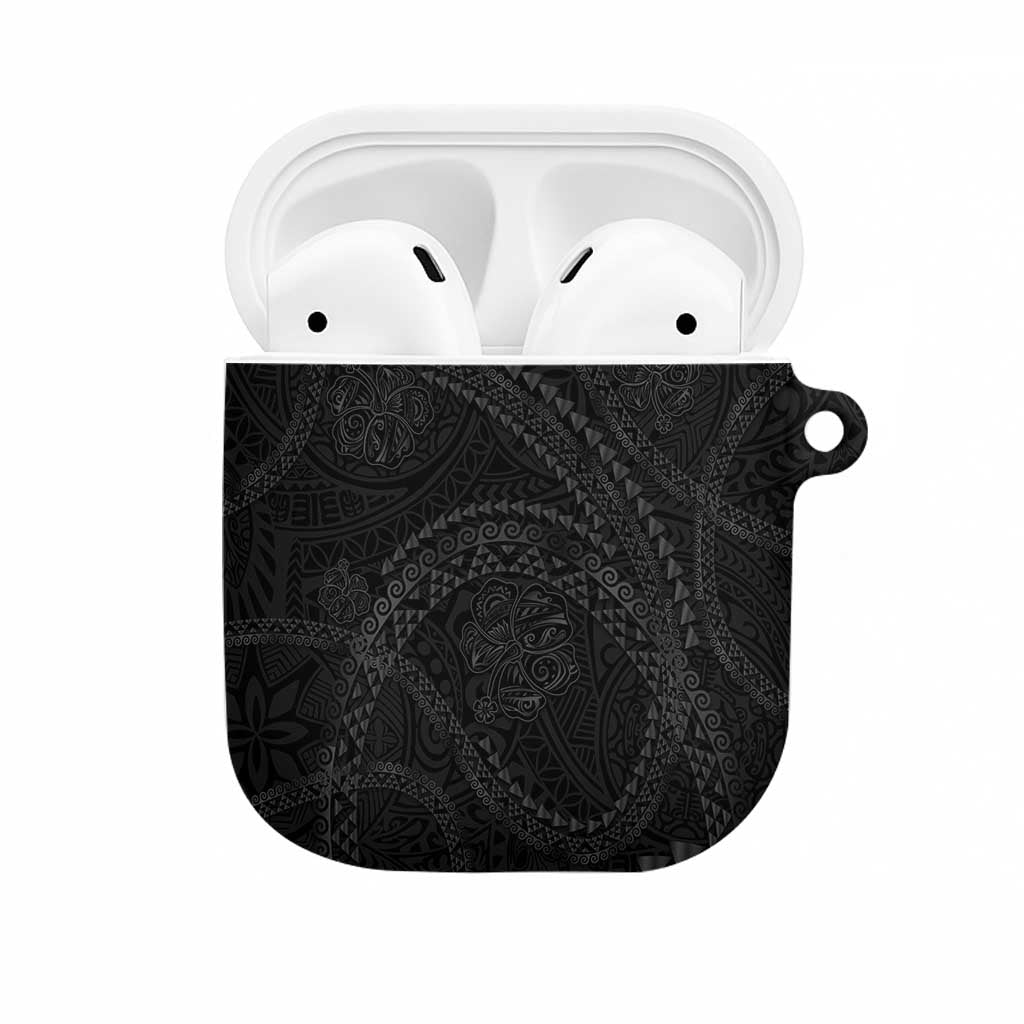 Hawaiian Kakau Art and Hisbiscus Tattoo AirPods Case Tribal Pattern-Black Gradient Style - Polynesian Pride