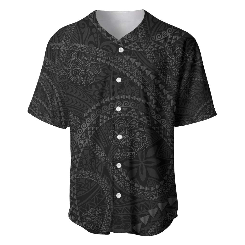 Hawaiian Kakau Art and Hisbiscus Tattoo Baseball Jersey Tribal Pattern-Black Gradient Style - Polynesian Pride