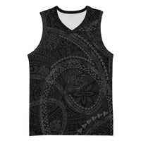 Hawaiian Kakau Art and Hisbiscus Tattoo Basketball Jersey Tribal Pattern-Black Gradient Style LT03 Unisex Black - Polynesian Pride