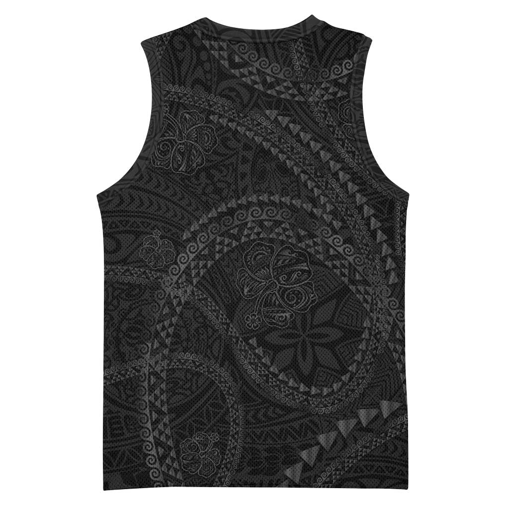 Hawaiian Kakau Art and Hisbiscus Tattoo Basketball Jersey Tribal Pattern-Black Gradient Style LT03 - Polynesian Pride
