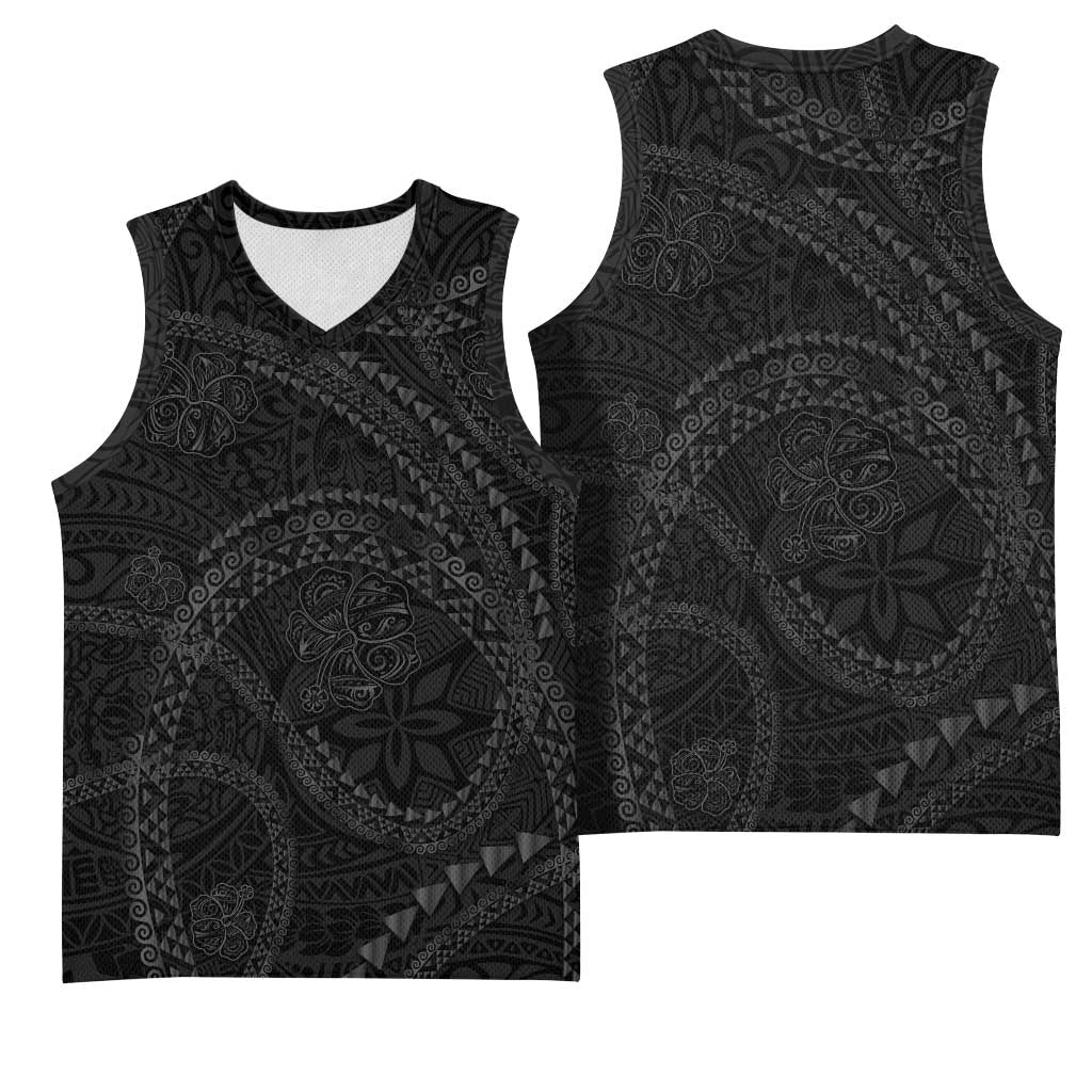 Hawaiian Kakau Art and Hisbiscus Tattoo Basketball Jersey Tribal Pattern-Black Gradient Style LT03 - Polynesian Pride