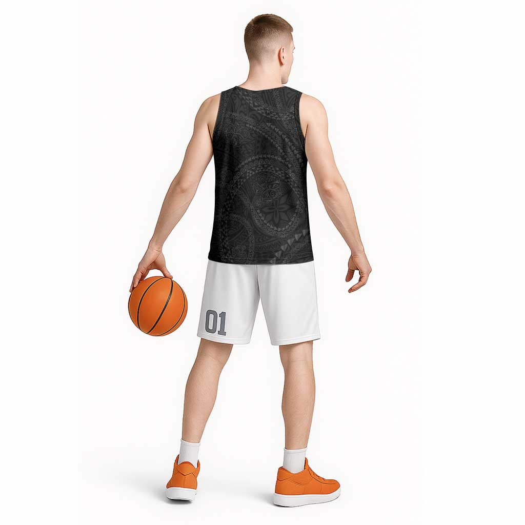 Hawaiian Kakau Art and Hisbiscus Tattoo Basketball Jersey Tribal Pattern-Black Gradient Style LT03 - Polynesian Pride