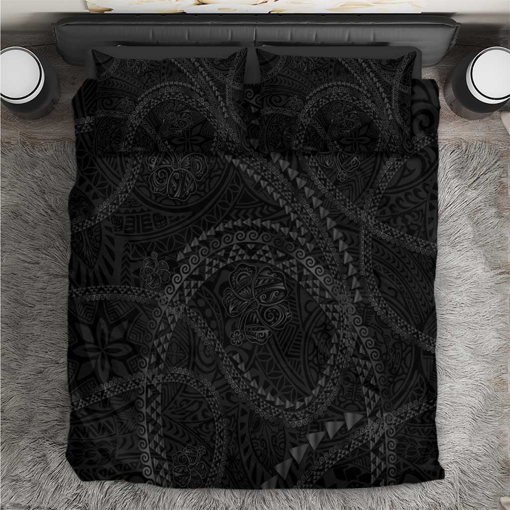 Hawaiian Kakau Art and Hisbiscus Tattoo Bedding Set Tribal Pattern-Black Gradient Style - Polynesian Pride