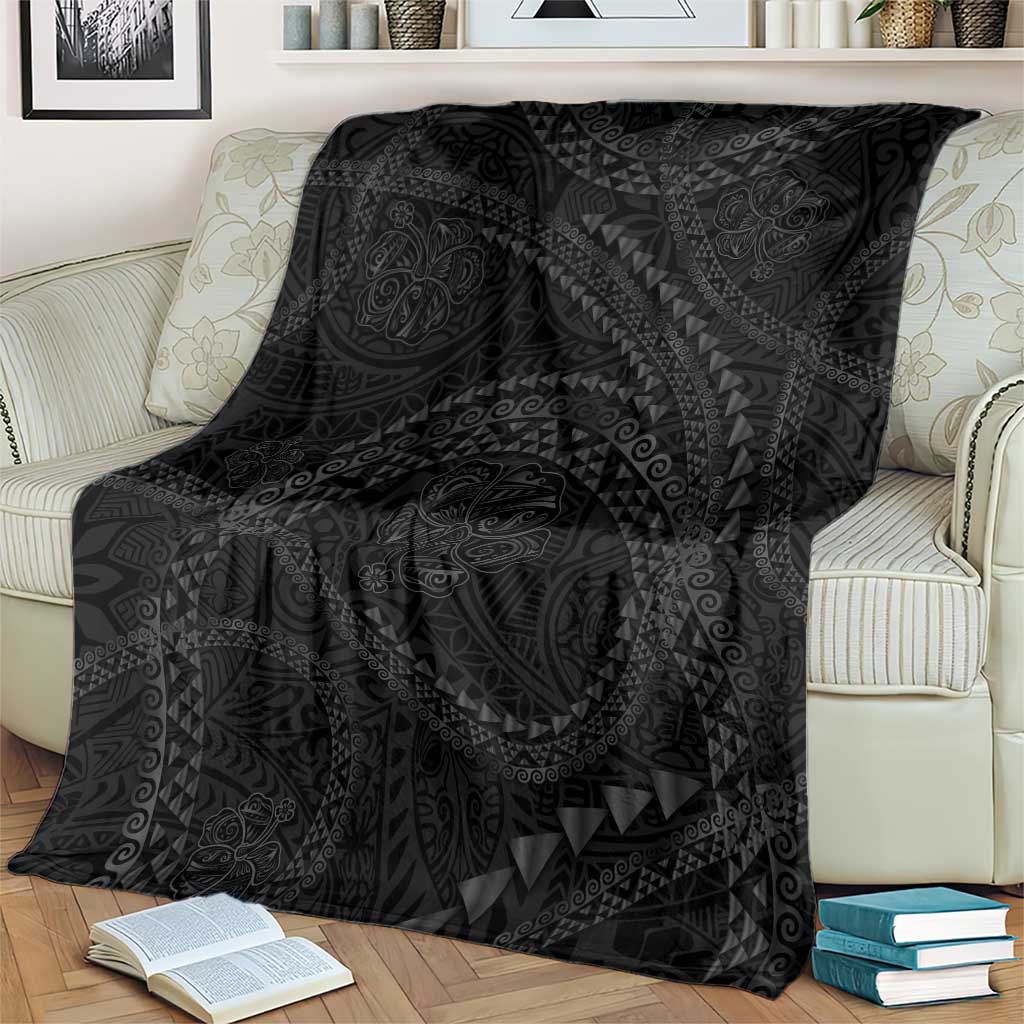 Hawaiian Kakau Art and Hisbiscus Tattoo Blanket Tribal Pattern-Black Gradient Style - Polynesian Pride