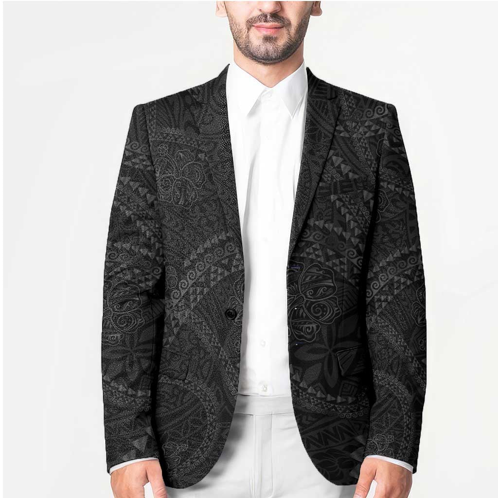 Hawaiian Kakau Art and Hisbiscus Tattoo Blazer Tribal Pattern-Black Gradient Style - Polynesian Pride
