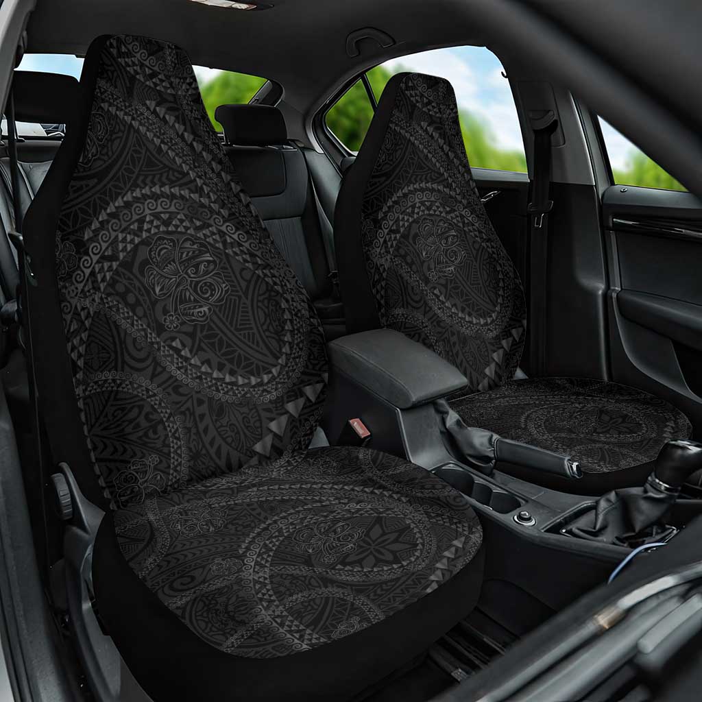 Hawaiian Kakau Art and Hisbiscus Tattoo Car Seat Cover Tribal Pattern-Black Gradient Style - Polynesian Pride