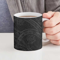 Hawaiian Kakau Art and Hisbiscus Tattoo Ceramic Mug Tribal Pattern-Black Gradient Style - Polynesian Pride