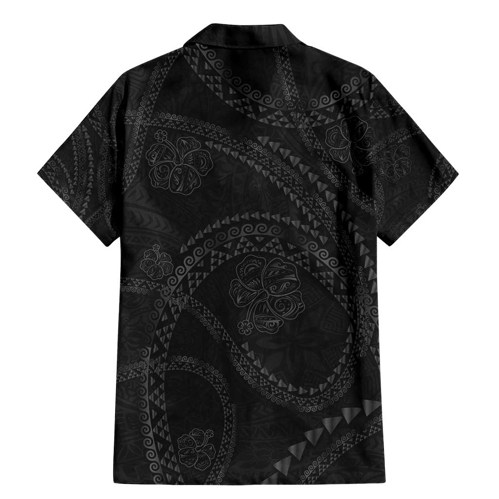 Hawaiian Kakau Art and Hisbiscus Tattoo Family Matching Mermaid Dress and Hawaiian Shirt Tribal Pattern-Black Gradient Style - Polynesian Pride