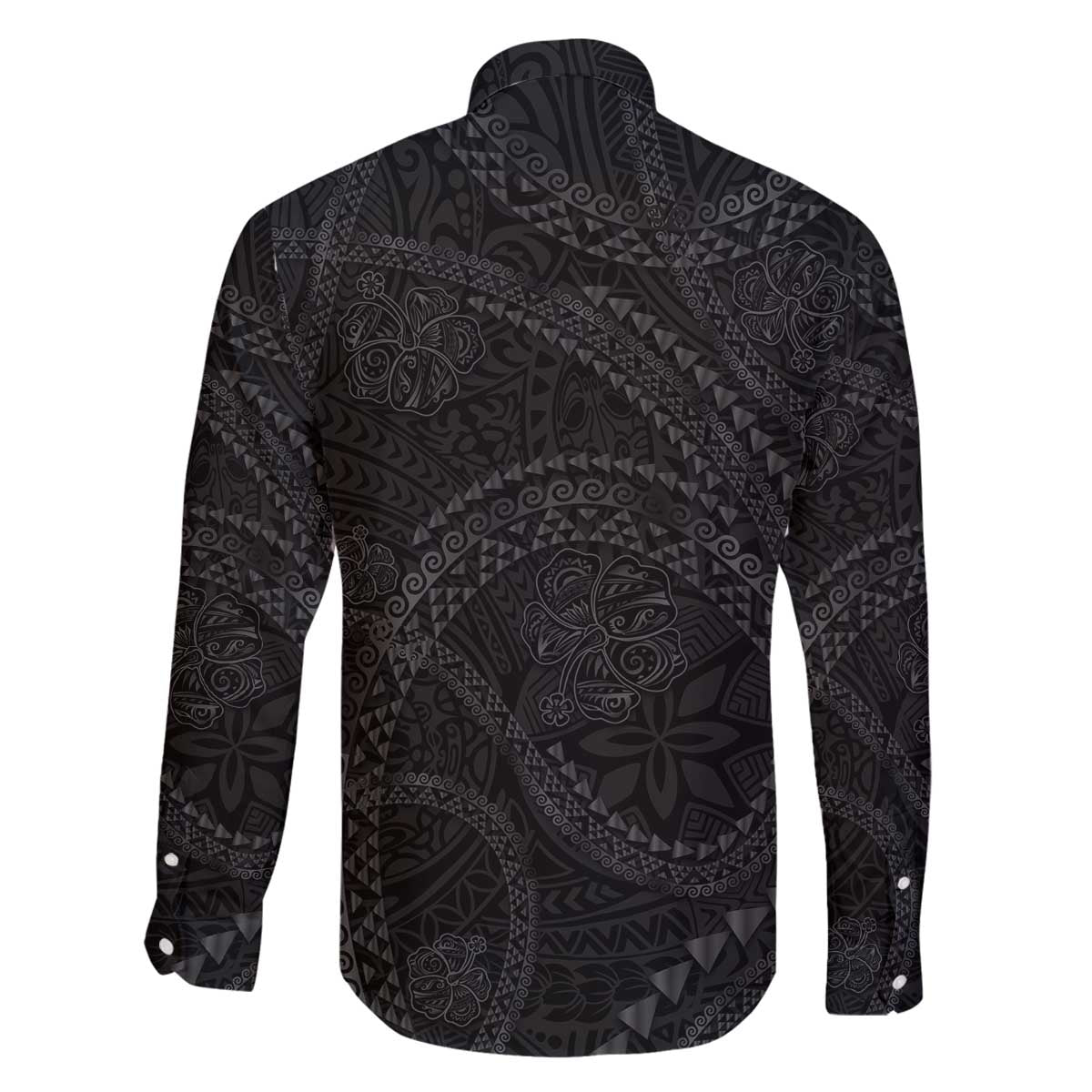 Hawaiian Kakau Art and Hisbiscus Tattoo Family Matching Off The Shoulder Long Sleeve Dress and Hawaiian Shirt Tribal Pattern-Black Gradient Style - Polynesian Pride