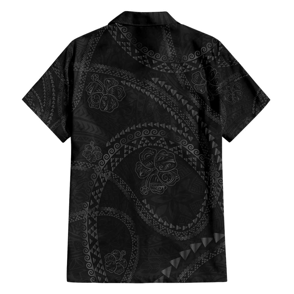 Hawaiian Kakau Art and Hisbiscus Tattoo Family Matching Off Shoulder Maxi Dress and Hawaiian Shirt Tribal Pattern-Black Gradient Style - Polynesian Pride