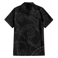 Hawaiian Kakau Art and Hisbiscus Tattoo Family Matching Summer Maxi Dress and Hawaiian Shirt Tribal Pattern-Black Gradient Style - Polynesian Pride