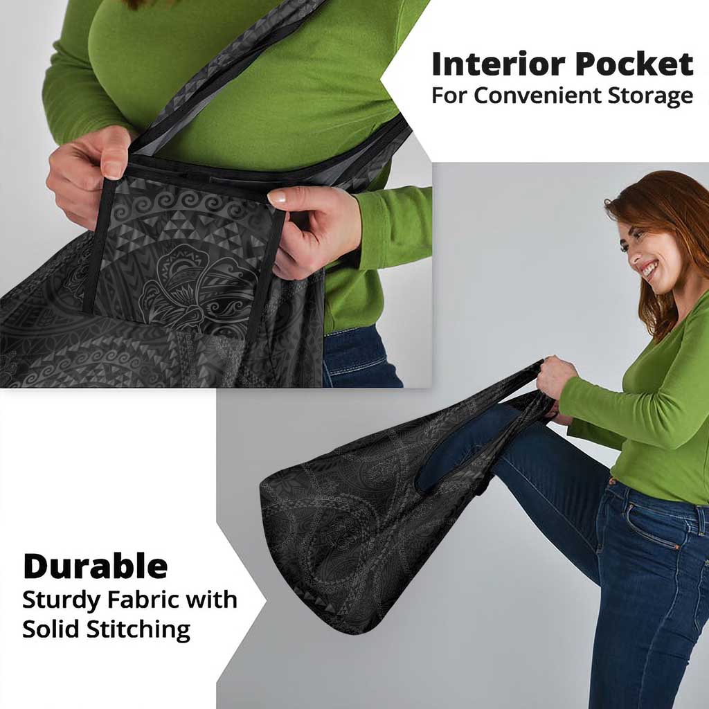 Hawaiian Kakau Art and Hisbiscus Tattoo Grocery Bag Tribal Pattern-Black Gradient Style - Polynesian Pride