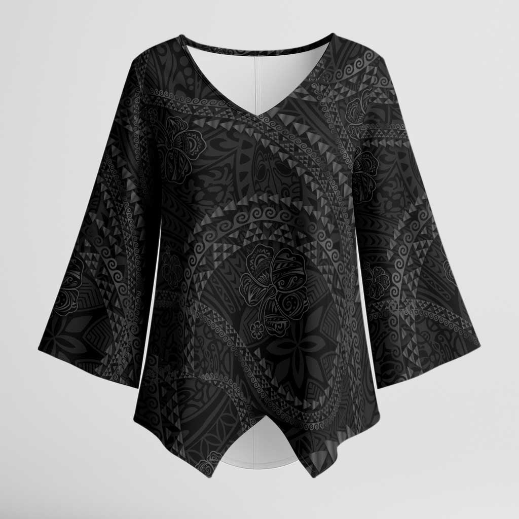 Hawaiian Kakau Art and Hisbiscus Tattoo Kimono Sleeve Blouse Tribal Pattern-Black Gradient Style - Polynesian Pride
