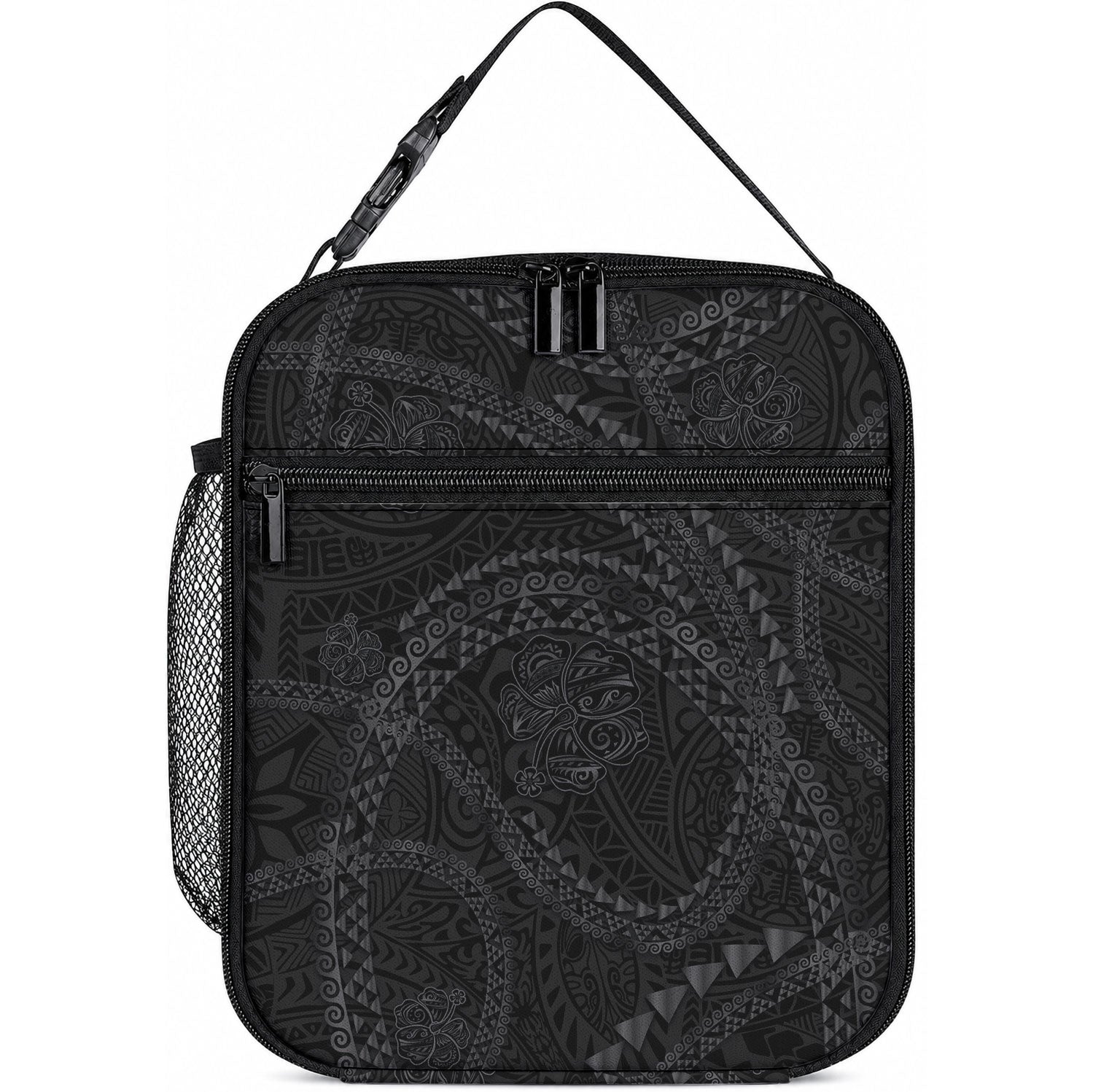 Hawaiian Kakau Art and Hibiscus Tattoo Lunch Bag LT03 10.2 × 8.3 × 4.3 inch Black - Polynesian Pride