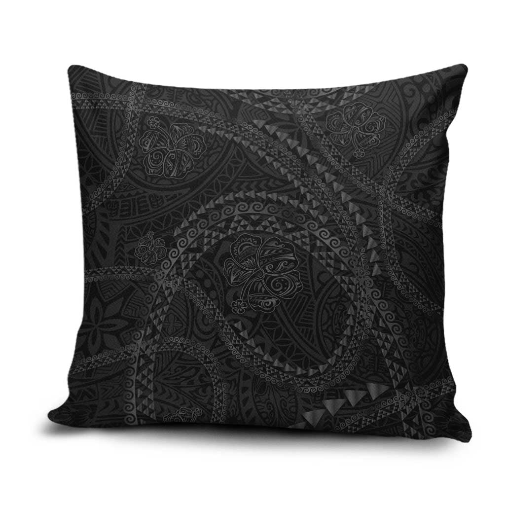 Hawaiian Kakau Art and Hisbiscus Tattoo Pillow Cover Tribal Pattern-Black Gradient Style - Polynesian Pride