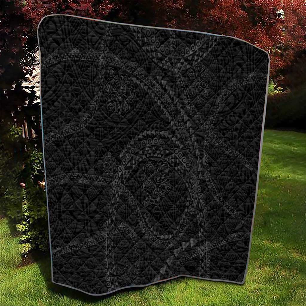 Hawaiian Kakau Art and Hisbiscus Tattoo Quilt Tribal Pattern-Black Gradient Style - Polynesian Pride