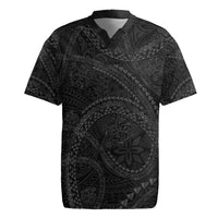 Hawaiian Kakau Art and Hisbiscus Tattoo Rugby Jersey Tribal Pattern-Black Gradient Style - Polynesian Pride