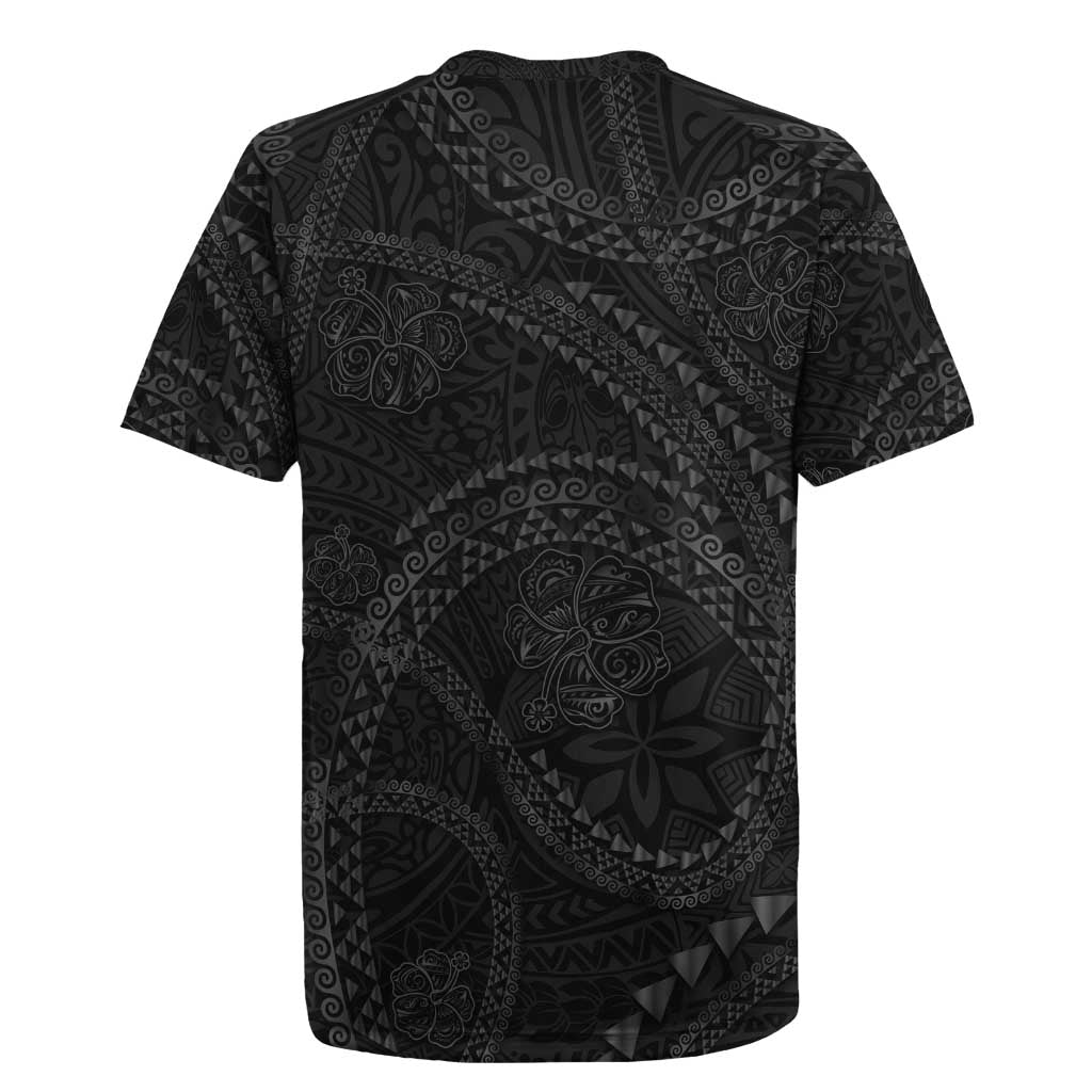 Hawaiian Kakau Art and Hisbiscus Tattoo Rugby Jersey Tribal Pattern-Black Gradient Style - Polynesian Pride
