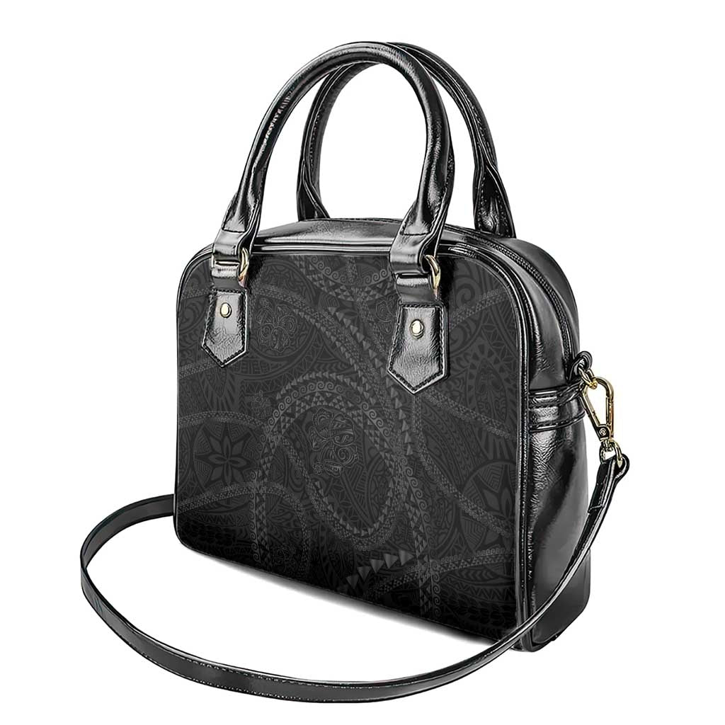 Hawaiian Kakau Art and Hisbiscus Tattoo Shoulder Handbag Tribal Pattern-Black Gradient Style - Polynesian Pride