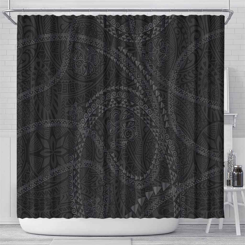Hawaiian Kakau Art and Hisbiscus Tattoo Shower Curtain Tribal Pattern-Black Gradient Style - Polynesian Pride