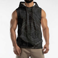 Hawaiian Kakau Art and Hisbiscus Tattoo Sleeveless Hoodie Tribal Pattern-Black Gradient Style - Polynesian Pride