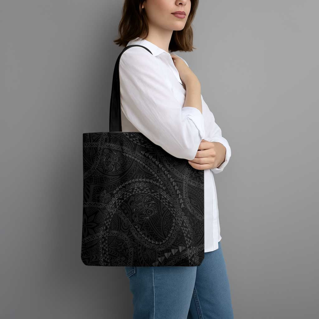 Hawaiian Kakau Art and Hisbiscus Tattoo Tote Bag Tribal Pattern-Black Gradient Style - Polynesian Pride