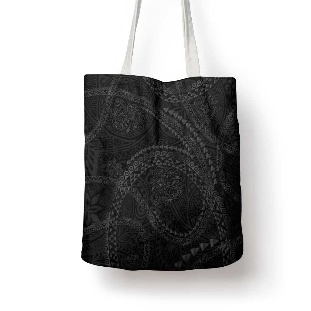 Hawaiian Kakau Art and Hisbiscus Tattoo Tote Bag Tribal Pattern-Black Gradient Style - Polynesian Pride