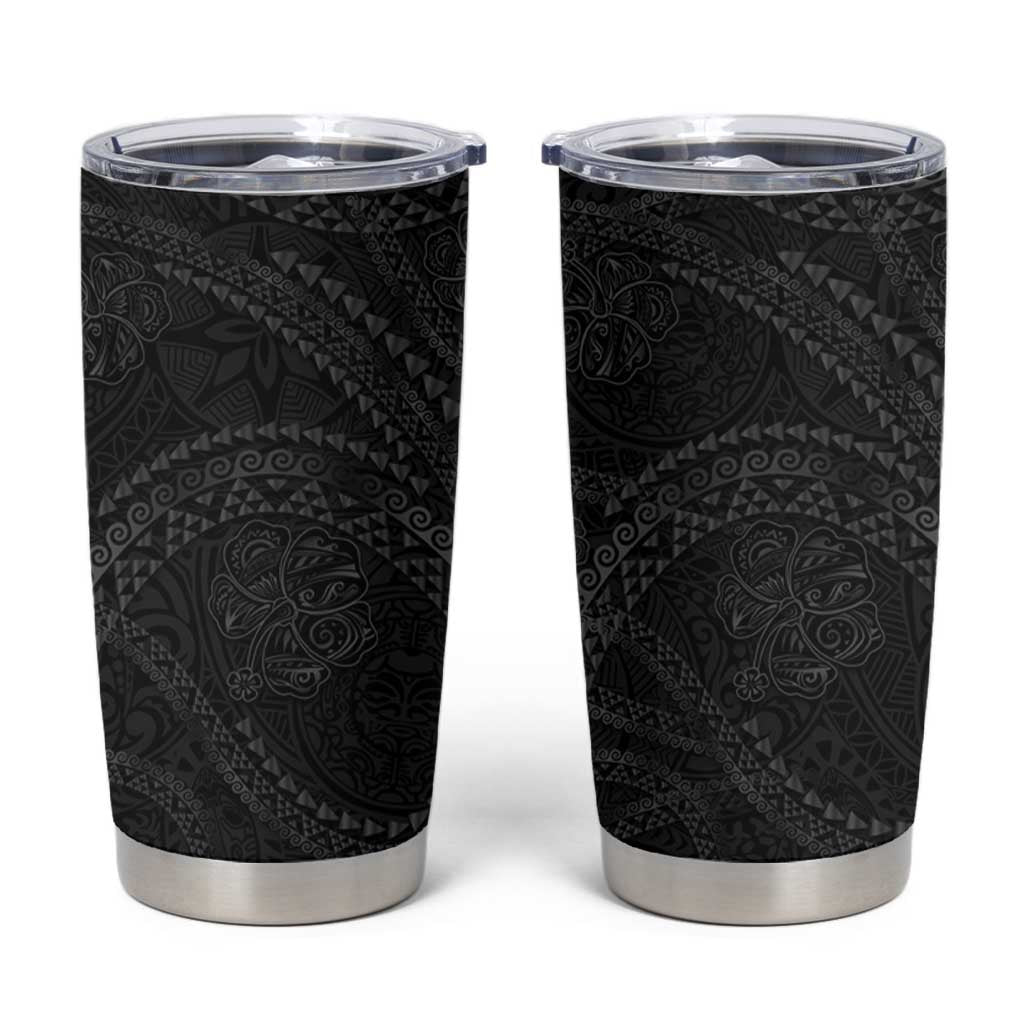 Hawaiian Kakau Art and Hisbiscus Tattoo Tumbler Cup Tribal Pattern-Black Gradient Style - Polynesian Pride