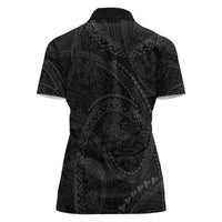 Hawaiian Kakau Art and Hisbiscus Tattoo Women Polo Shirt Tribal Pattern-Black Gradient Style - Polynesian Pride