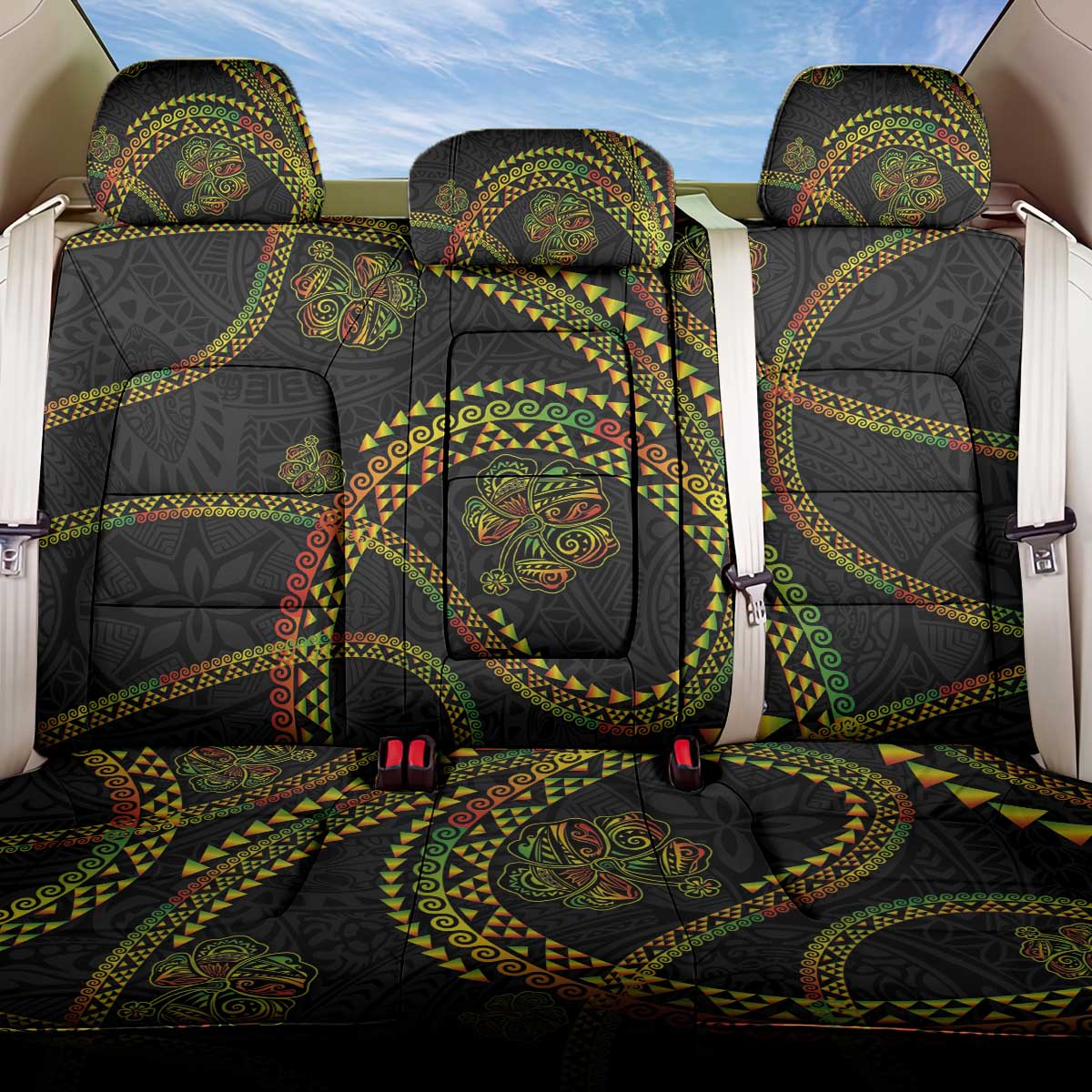 Hawaiian Kakau Art and Hisbiscus Tattoo Back Car Seat Cover Tribal Pattern-Reggae Style - Polynesian Pride